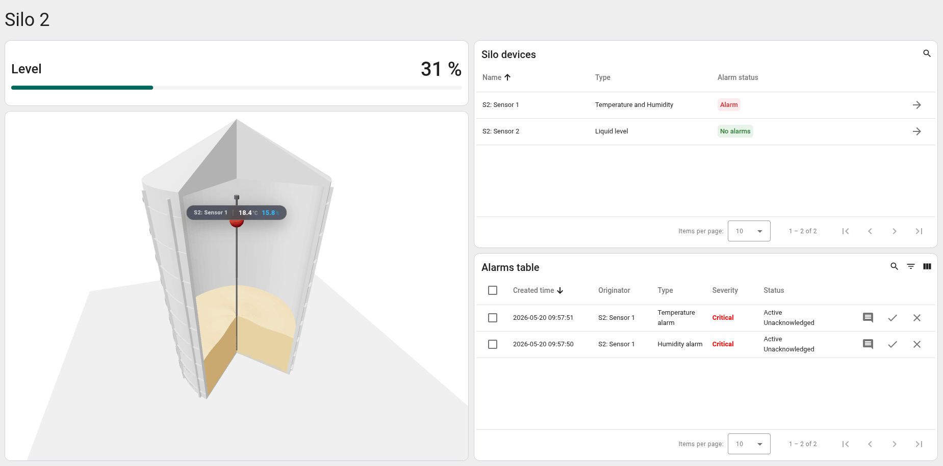 Silo monitoring screenshot 2